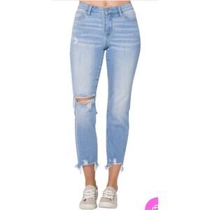 Judy Blue Lili Midrise Destroyed Hem Boyfriend Jeans 15/32 Boho Hippie